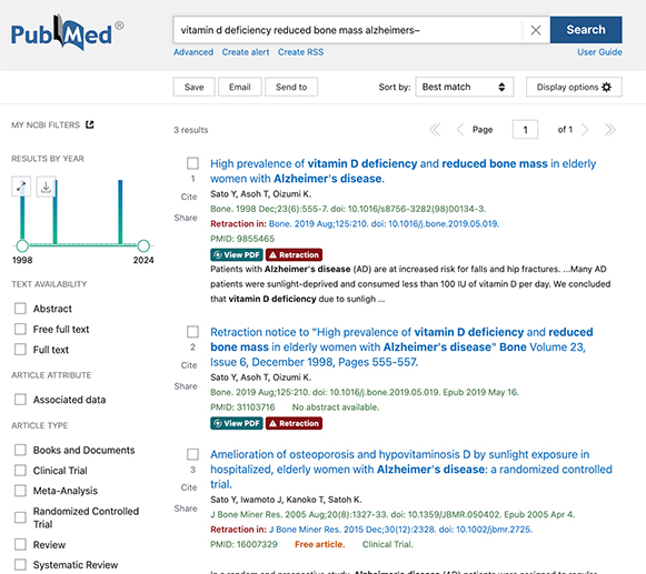 PubMed search results with the GetFTR Browser Extension installed